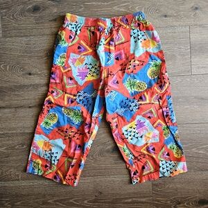 1980's Vintage Grass Shack Hawaiian Colorful Bright Surf Drawstring Beach Pants